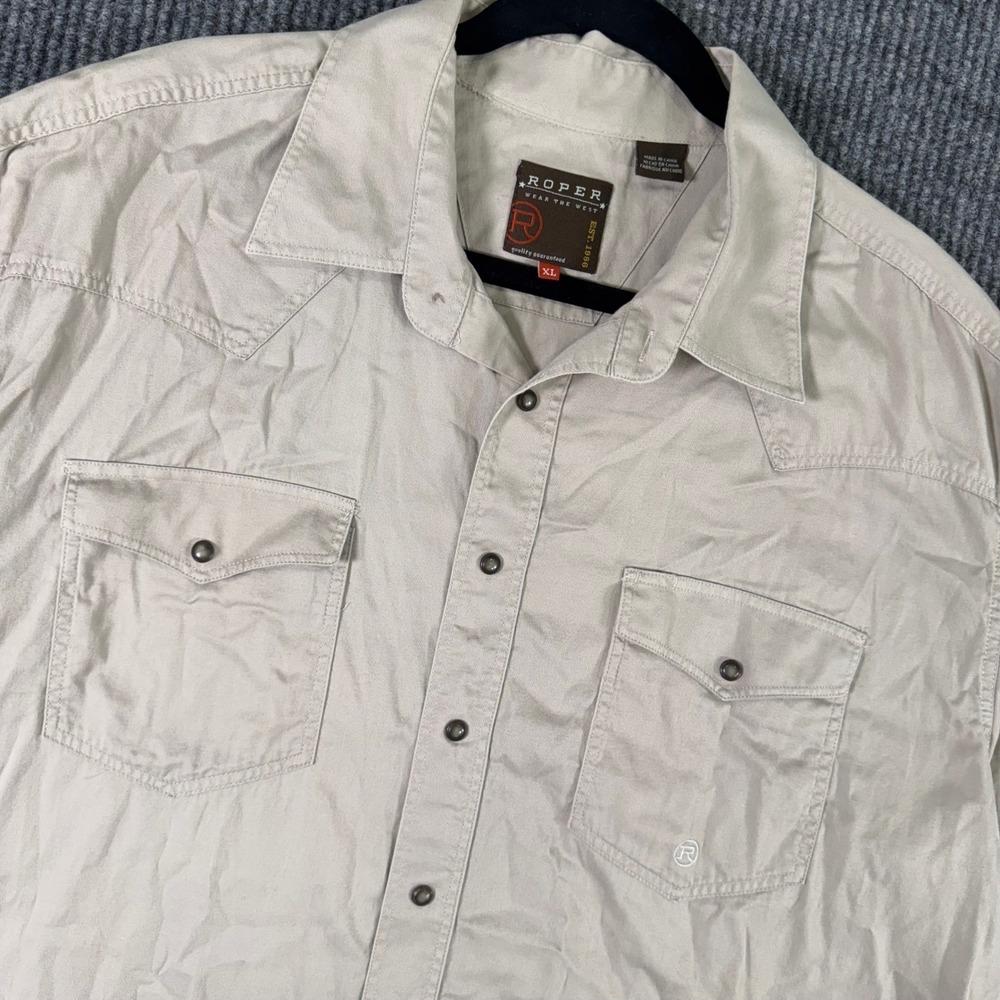 Roper‎ Men's XL Beige Pearl Snap Western Shirt Cowboy Ranch Rodeo Workwear